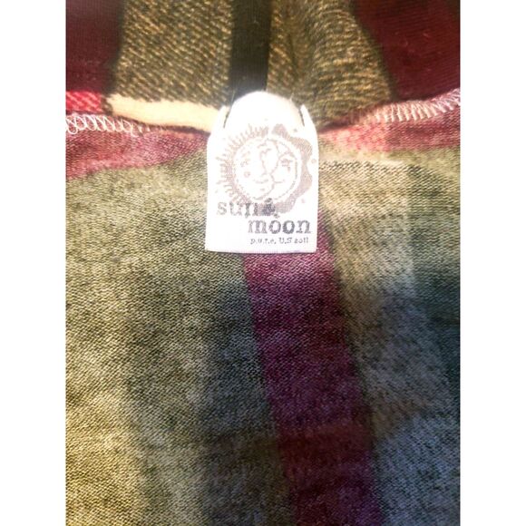 Sun & Moon Olive Plaid Faux Sued Elbow Patch Open Front Cardigan Size Large - Picture 3 of 8